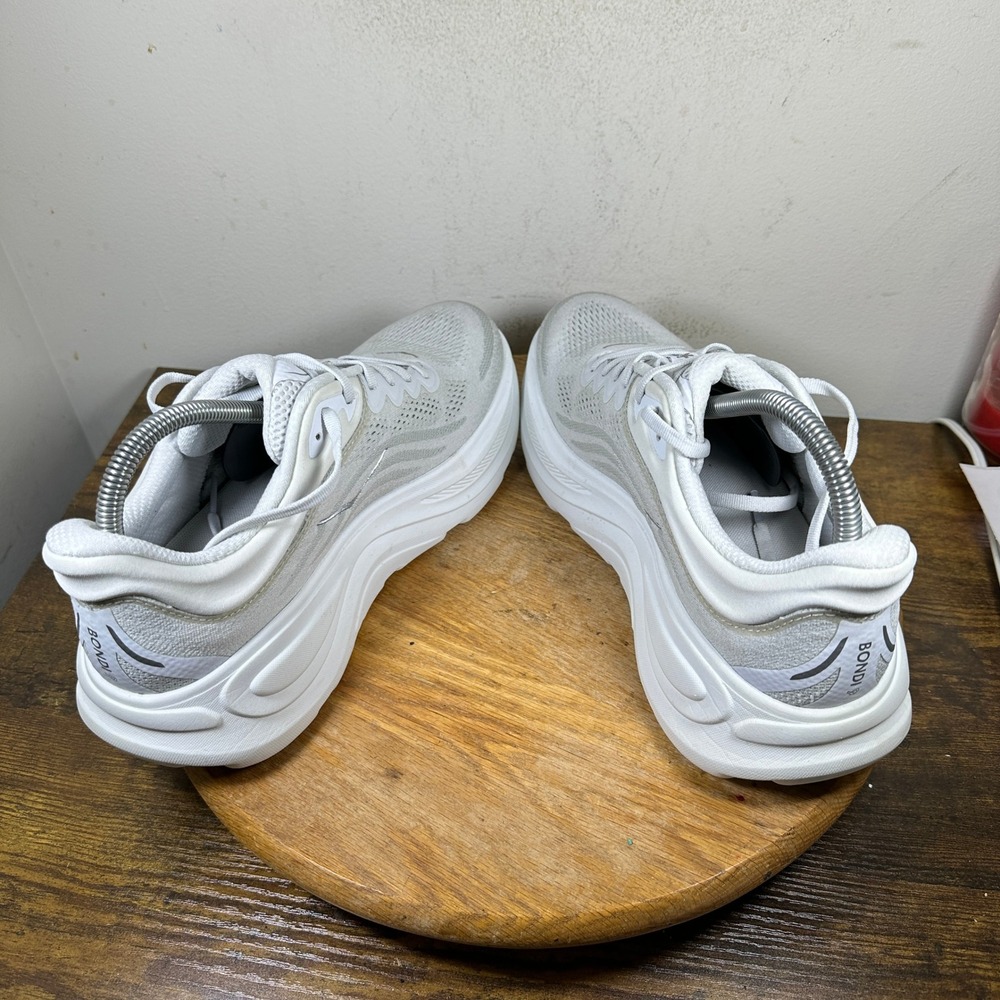 Hoka One One Bondi 9 Silver White Running Shoes 1127952-SDSTS Womens 10B - Picture 4 of 8